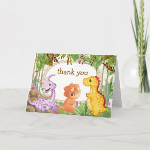 Tropical Jungle Jurassic Dinosaur Baby Shower Thank You Card