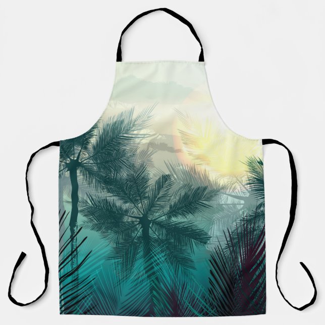 Tropical jungle landscape with palm trees and leaf apron (Front)