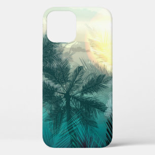 Tropical jungle landscape with palm trees and leaf iPhone 12 case