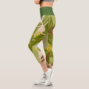 Tropical Jungle Leaf Greenery Plant Capri Leggings