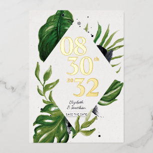 Tropical jungle leafage modern white save the date