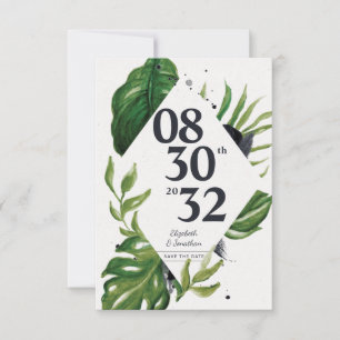 Tropical jungle leafage modern white save the date