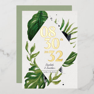 Tropical jungle leafage modern white save the date