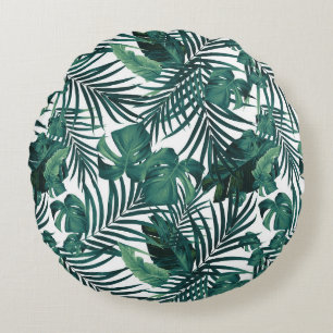 Tropical Jungle Leaves 1 - Repeating Round Cushion