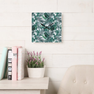 Tropical Jungle Leaves 1 - Repeating Square Wall Clock