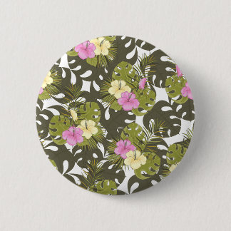 Tropical Jungle Leaves and Hibiscus Pattern 6 Cm Round Badge