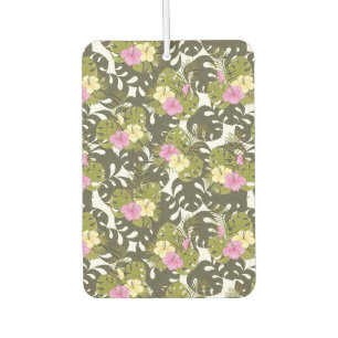Tropical Jungle Leaves and Hibiscus Pattern Car Air Freshener