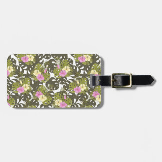 Tropical Jungle Leaves and Hibiscus Pattern Luggage Tag