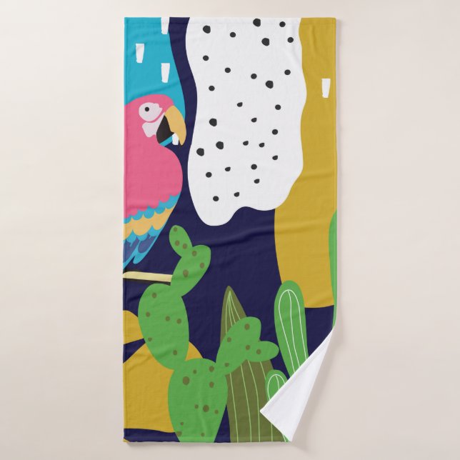 Tropical jungle leaves background with parrots. Su Bath Towel (Bath Towel)