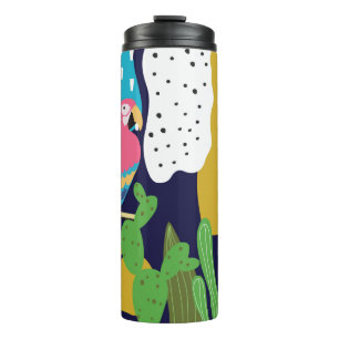 Tropical jungle leaves background with parrots. Su Thermal Tumbler