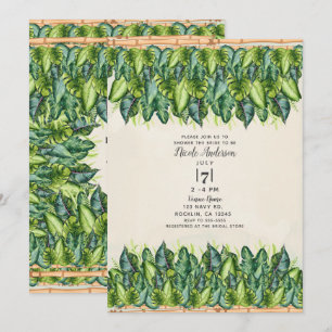Tropical Jungle Leaves & Bamboo Bridal Shower Invitation