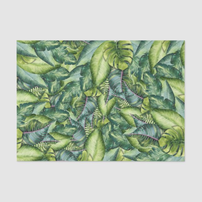 Tropical Jungle Leaves Botanical Birthday Party Tissue Paper (Front)