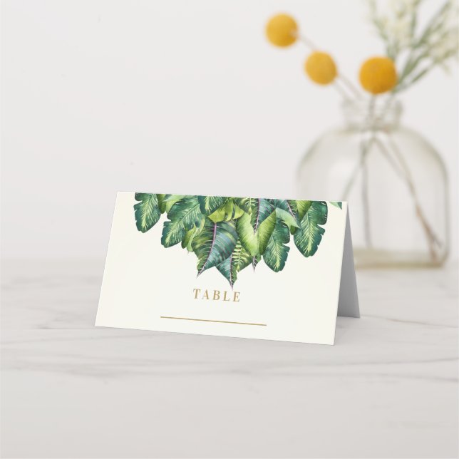 Tropical Jungle Leaves Botanical Wedding Table Place Card (Front)