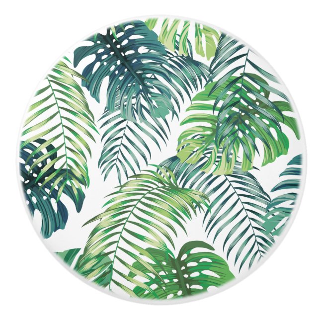 Tropical Jungle Leaves Ceramic Knob (Front)