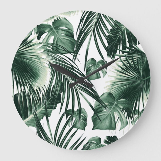 Tropical Jungle Leaves Dream #7a #tropical Large Clock (Front)