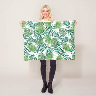 Tropical Jungle Leaves Fleece Blanket