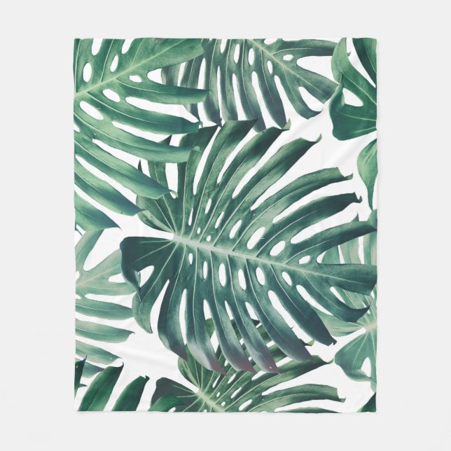 Tropical Jungle Leaves Floral Background Fleece Blanket (Front)