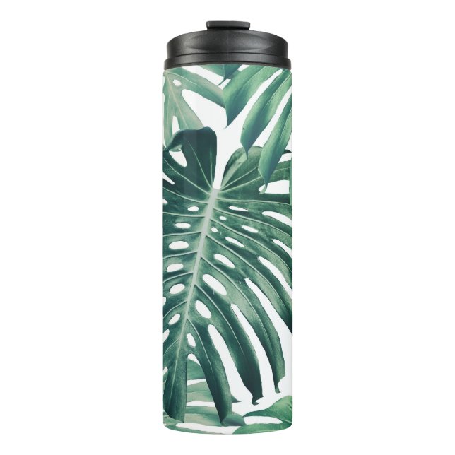Tropical Jungle Leaves Floral Background Thermal Tumbler (Front)