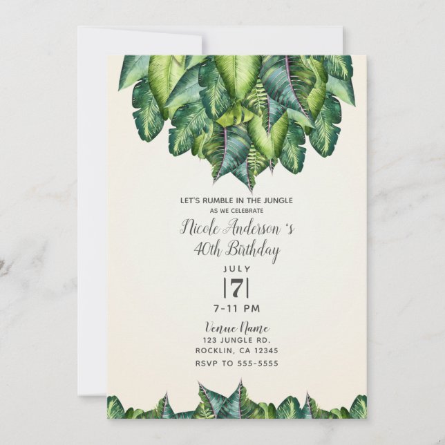 Tropical Jungle Leaves Green Botanical Birthday Invitation (Front)