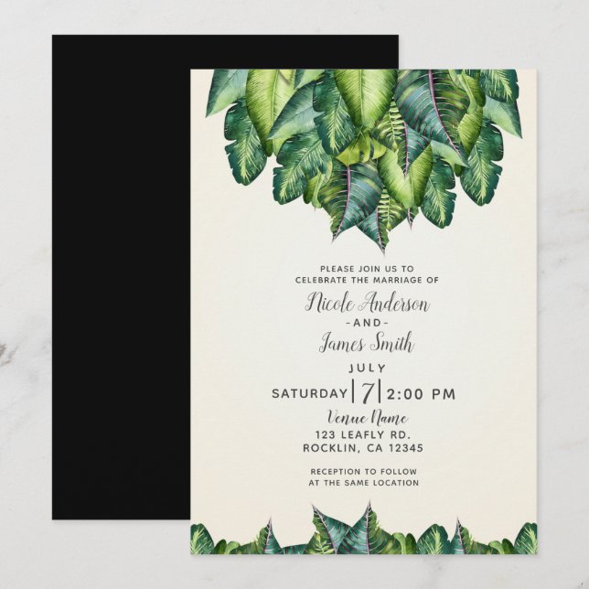 Tropical Jungle Leaves Green Botanical Wedding Invitation (Front/Back)