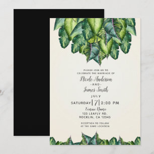Tropical Jungle Leaves Green Botanical Wedding Invitation