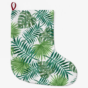 Tropical Jungle Leaves Large Christmas Stocking