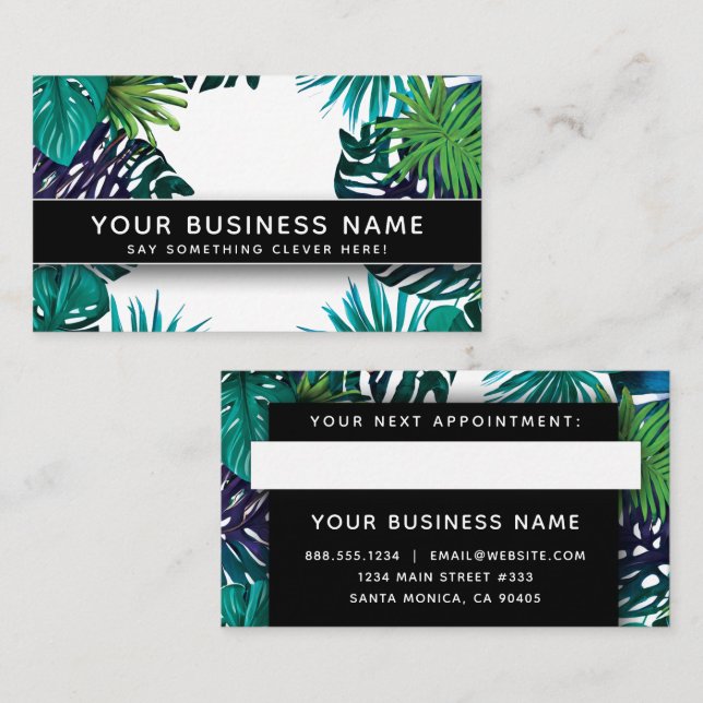 Tropical Jungle Leaves Modern Elegant Professional Appointment Card (Front/Back)
