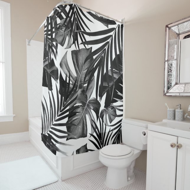 Tropical Jungle Leaves Pattern #10 Shower Curtain (In Situ)