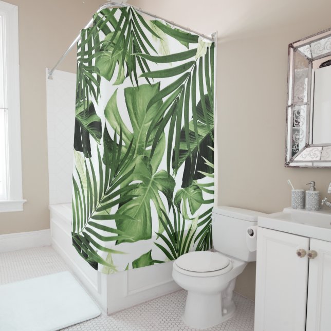 Tropical Jungle Leaves Pattern #12 Shower Curtain (In Situ)