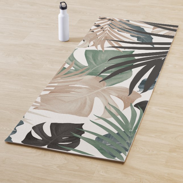 Tropical Jungle Leaves Pattern #13 (Fall Colours) Yoga Mat (In Situ)