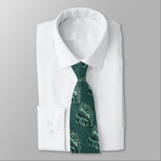 Tropical Jungle Leaves Pattern Dark Green Tie