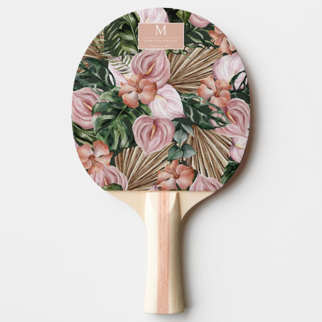 Tropical Jungle leaves Rainforest flowers Ping Pong Paddle (Front)
