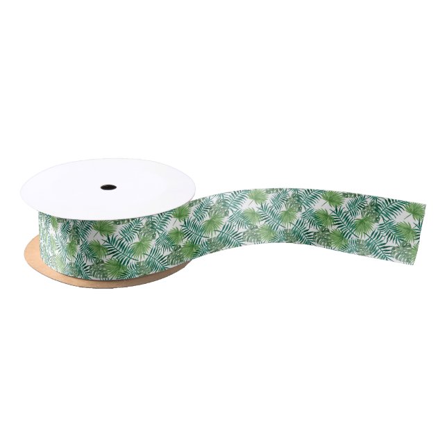 Tropical Jungle Leaves Satin Ribbon (Spool)