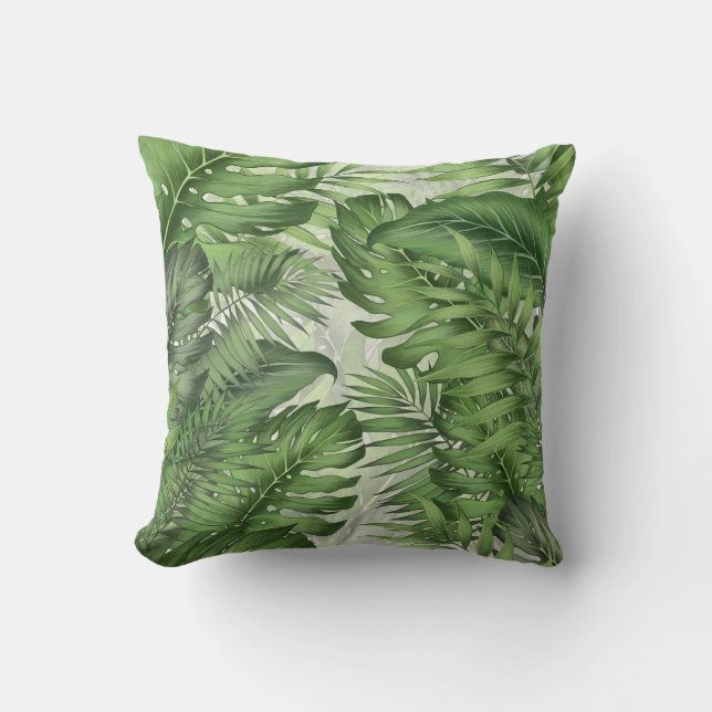 Tropical jungle leaves: seamless floral background cushion (Front)