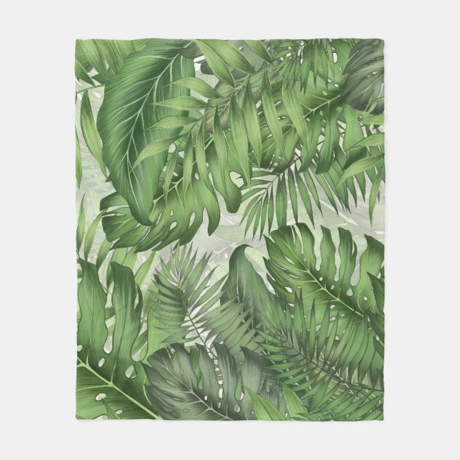 Tropical jungle leaves: seamless floral background fleece blanket (Front)