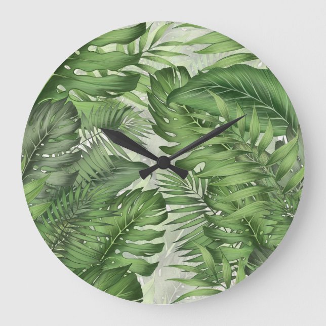 Tropical jungle leaves: seamless floral background large clock (Front)
