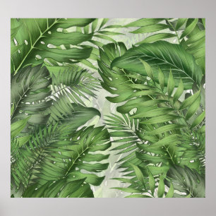 Tropical jungle leaves: seamless floral background poster