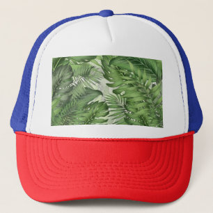 Tropical jungle leaves: seamless floral background trucker hat