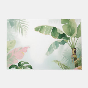 Tropical Jungle Leaves Watercolor Doormat