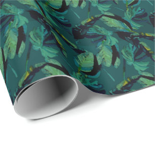 Tropical Jungle Leaves Watercolor Foliage Wrapping Paper