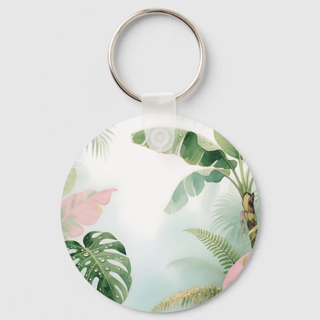 Tropical Jungle Leaves Watercolor Key Ring (Front)