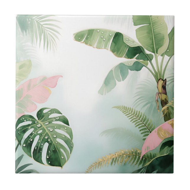 Tropical Jungle Leaves Watercolor Tile (Front)