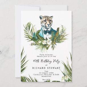 tropical jungle leopard 40th birthday party invitation