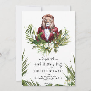 tropical jungle lion 40th birthday party invitation