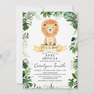Tropical Jungle Lion Baby Shower Invitation