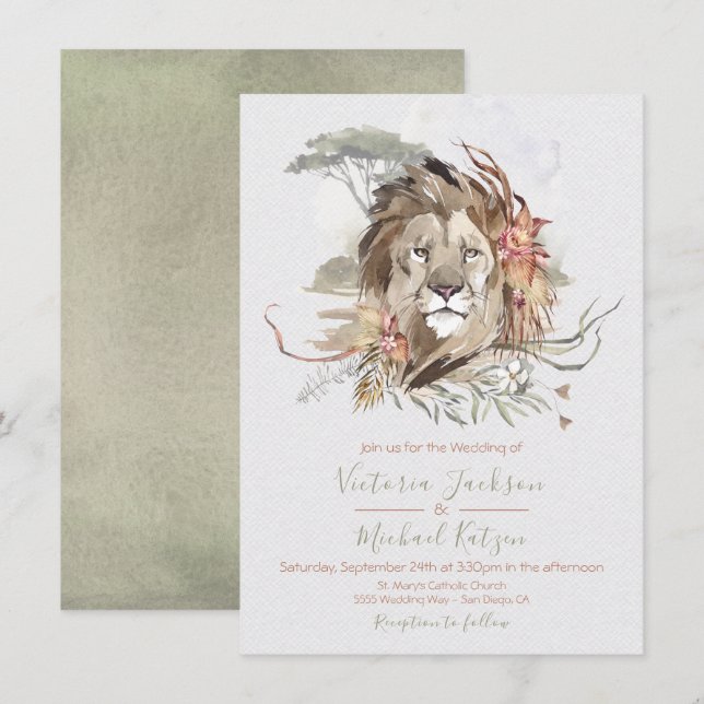 Tropical Jungle Lion Wedding invitations (Front/Back)