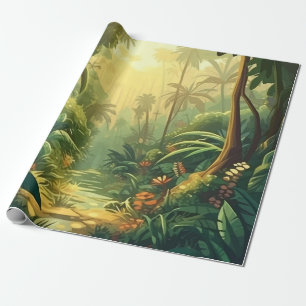 tropical jungle lush exotic vegetation nature plan wrapping paper