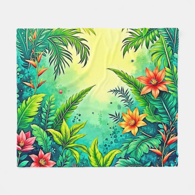 Tropical Jungle Lush Paradise Design Fleece Blanket (Front (Horizontal))