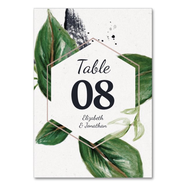 Tropical jungle modern greenery leafage table number (Front)