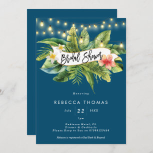 Tropical jungle navy bridal shower invitation